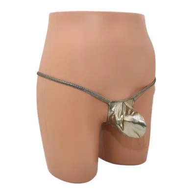 Produktbild von Herren Tanga mit Bulge-Beutel, Goldfarben, aus Polyester-Elasthan-Mischung, Größe S-M