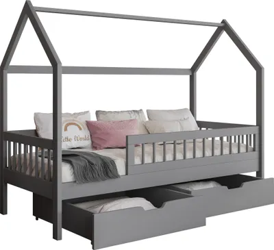 Obrázek produktu pro Dětská domečková postel se šuplíky 80x180 AVALON - šedá