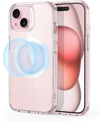 Obrázek produktu pro Ochranný obal pro iPhone 15, kompatibilní s MagSafe, splňuje vojenský standard, odolný proti poškrábání, průhledný, růžová barva