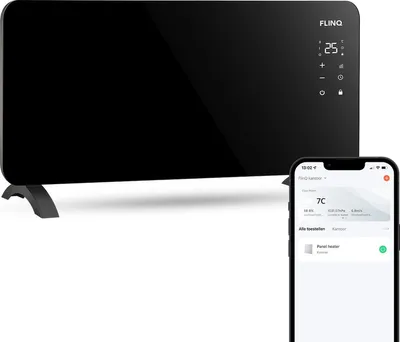 Produktbild von FLINQ Smart Panel Heater Black Konvektor, Stand-/Wandgerät, 2000 Watt, 2 Heizstufen, Thermostat, Timer, Badezimmernutzung