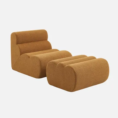 Produktbild von sweeek - Sessel mit strukturiertem Bouclé-Bezug und Hocker - Senfgelb