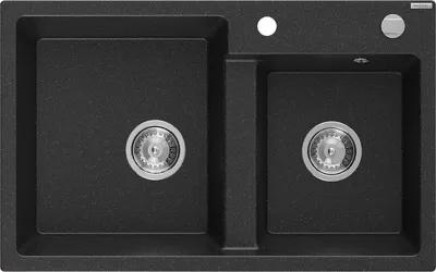 Immagine prodotto di Mexen Tomas lavello in granito a 2 vasche 800 x 500 mm, nero/argento metallizzato, sifone cromato - 6516802000-73