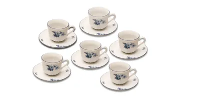 Obrázok produktu pre Šálky a podšálky, karlovarský porcelán Rose, modré ruže, 6ks