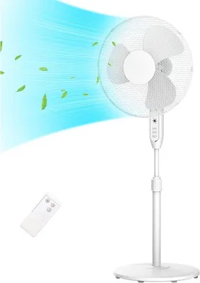 Immagine prodotto di Ventilatore da parete da 40 W con telecomando - 3 velocità - Oscillazione di 85° - Regolazione in altezza 110-130 cm - Bianco