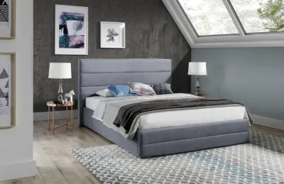 Produktbild von Klassisch Graue Designer Bett Schlafzimmer Textil Leder Polster 180x200cm Neu