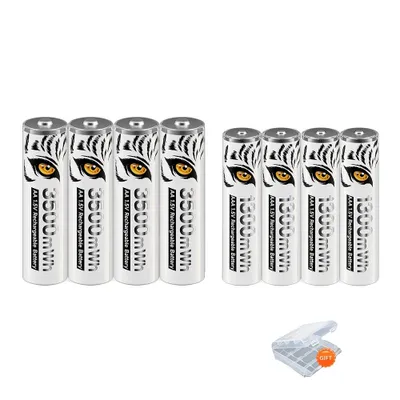 Imagen del producto de Baterías de iones de litio, con una alta capacidad de 3500 mWh, recargables con cargador LCD, tipo 4AA y 4AAA
