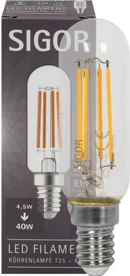 Produktbild von Sigor 6140001 T25 4,5W E14 2700K LED-Lampe, Sockel E14, 4,5 Watt, Warmweiß, 2700 K