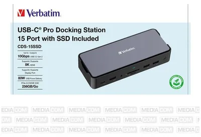 Produktbild von Verbatim CDS-15SSD, Kabelgebunden, USB 3.2 Gen 1 (3.1 Gen 1) Type-C, 100 W, 3,5 mm, 1000 Mbit/s, Schwarz, Grau