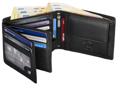 Produktbild von RFID echt Leder Portemonnaie Geldbörse Herren Rindleder Schwarz (9901) Schwarz