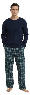 Produktbild von Herren Pyjama-Set aus Flanell – Schwarz mit grünem Karomuster