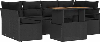 Image de vidaXL Ensemble de canapé de jardin avec coussins 7 pcs noir