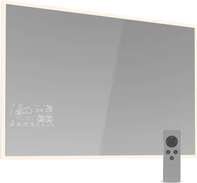 Image de Blumfeldt radiateur infrarouge 500 W – miroir intelligent LED, IP44, WiFi & télécommande, température 5-50°C, verrouillage parental, pour salle de bain, radiateur infrarouge, 8-12 m²