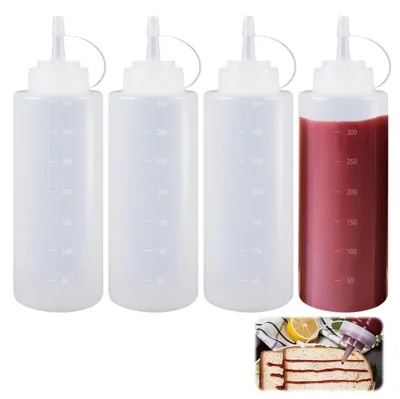 4 Kunststoff-Quetschflaschen 360 ml transparent mit Deckel