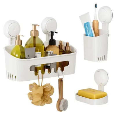 Productafbeelding van Doucheplank zonder boren, zuignaphouder, set van 3, wit, extra sterk