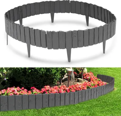 Produktbild von TolleTour 4 Stück Rasenkante Holzoptik Beeteinfassung Beetzaun Beetumrandung Kunststoff für Garten, Wiese 2,3m Anthrazit