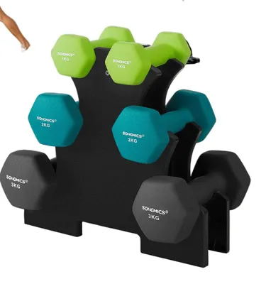 Produktbild von Neopren-Hantel-Set – leichte Gewichte für das Heim-Fitnessstudio – 1, 2, 3 kg – grün/grau