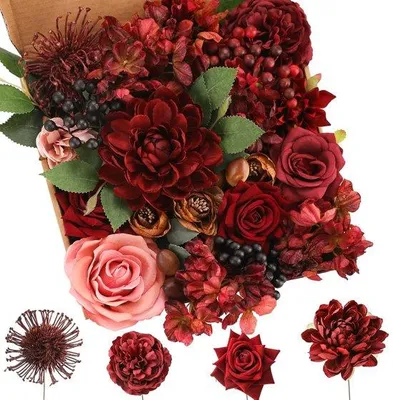 Immagine prodotto di Composizione di fiori artificiali: fiori di seta color bordeaux per decorazione
