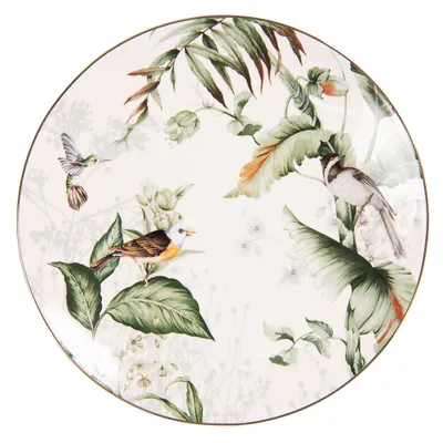 Produktbild von Clayre & Eef Frühstücksteller Ø 20 cm Weiß Grün Porzellan Vögel