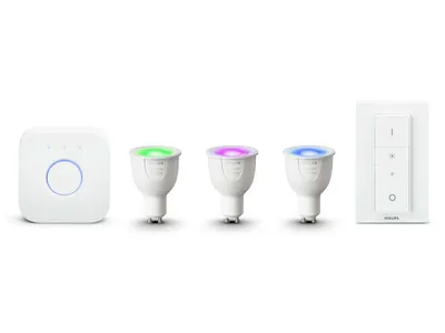 Produktbild von Philips Hue White and Color ambiance Starter-Kit, GU10, Intelligentes Leuchtmittel, Bluetooth/Zigbee, Weiß, LED, GU10, Spot