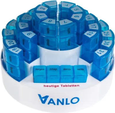 Produktbild von VANLO Monatspillendose "Toni" 31 Tages-Pillendosen mit 4 Fächern - mit Ablage für Tagesfach