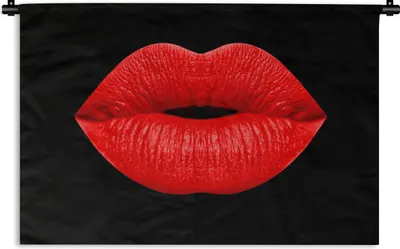 Produktbild von MuchoWow® Wandteppich Wandbehang Lippen - Rot - Schwarz 60x40 cm Tapisserie Dekoration Wandtuch - Wanddekorationen