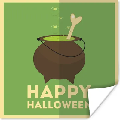 Produktbild von MuchoWow® Poster Happy Halloween" mit einem Hexenkessel und Knochen auf grünem Hintergrund 50x50 cm - Wohnzimmerdekoration