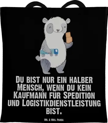 Produktbild von Mr. & Mrs. Panda Schultasche Kaufmann für Spedition und Logistikdienstleistung Herz - Schwarz - Geschenk, festivaltasche, Tasche, Witzig, Jutebeutel, Tote Bag, Spruch