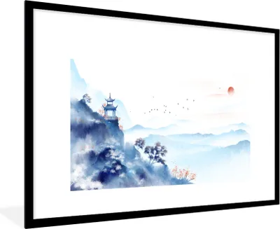 Produktbild von MuchoWow® Gerahmtes Poster Malerei - Natur - Landschaft - Ölfarbe 90x60 cm - Poster mit Schwarzem Bilderrahmen Wandposter Rahmen Foto Bilder - Wanddekoration - Fotos