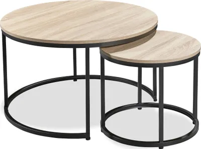 Produktbild von Satztisch >Gino 2< (2er Set) in Eiche Nachbildung, schwarz, MDF, Metall - 45x80 (HxD)