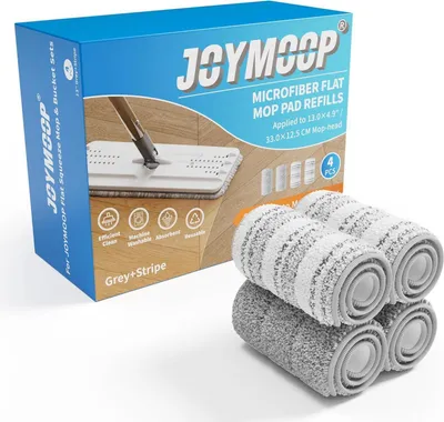 Image de JOYMOOP Serpillière plate en microfibre Pads de rechange 33cm Gris rayé