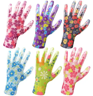 Image de Gants de jardinage pour femmes, gants antidérapants, gants de travail à motifs floraux, pour le jardinage et les travaux de jardinage (6 paires)