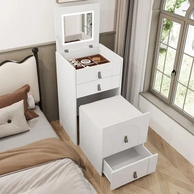 Immagine prodotto di Tavolino da trucco bianco - comò con specchio illuminato a LED e 3 cassetti