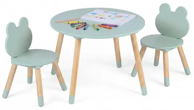 Produktbild von COSTWAY Kindertisch mit 2 Stühlen, 3 teilige Kindersitzgruppe mit Kiefernholzbeinen, Kinder Tisch Stuhl Set, Maltisch für Kinder ab 3+, Grün