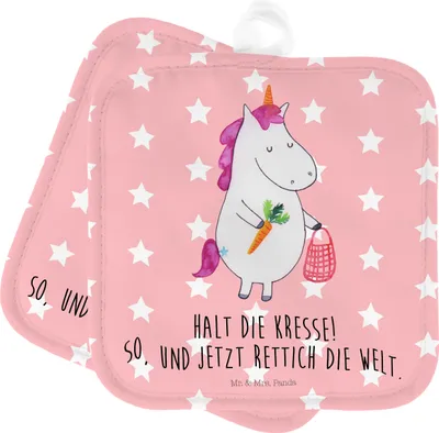 Produktbild von Mr. & Mrs. Panda Topflappen Einhorn Gemüse - Rot Pastell - Geschenk, Einhörner, Topfuntersetzer, Ofenlappen, 2er Set, Unicorn, Wochenmarkt, topfhalter, Biomarkt