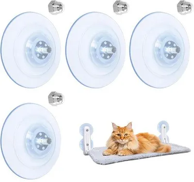Produktbild von Unyqoos® 4er-Set Saugnäpfe mit Gewinde – starke Haltekraft für Glas & Fliesen, Gummi mit Edelstahlmuttern, ideal zum Befestigen von Katzenhängematten