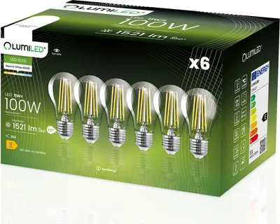 Zdjęcie produktu dla 6x Żarówka LED E27 A60 11W = 100W 1521lm 4000K Neutralna 360° FILAMENT LUMILED