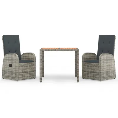 Produktbild von 3-tlg. Garten-Essgruppe mit Kissen Grau Poly Rattan
