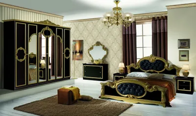 Produktbild von Schlafzimmer Set Barokko in Schwarz/Gold 4-Teilig 180 x 200 cm - 6-Türig - ohne Kommode + Spiegel