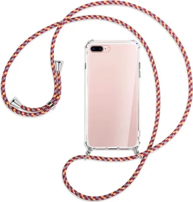 Produktbild von Handykette Backcover-Schutzhülle mit Band (Metall silberfarben) für Apple iPhone 7 Plus / 8 Plus - weinrot/gelb/grau
