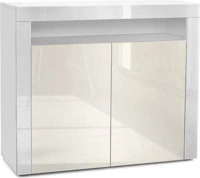 Produktbild von Vladon Kommode Valencia,  Germany, Sideboard mit 2 Türen und 1 offenem Fach, Weiß matt/Creme Hochglanz/Weiß Hochglanz (108 x 92 x 40 cm)