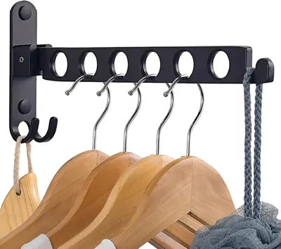 Produktbild von Kleiderständer Wandmontage, Wäscheständer Faltbarer Trockenständer, mit Haken, Schwarz