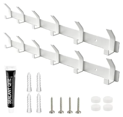 Wandgarderobe 2er-Set mit 6 Haken, Aluminium, 54,5 cm, Weiß