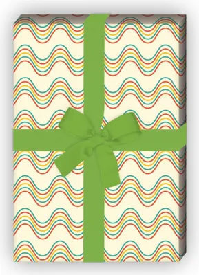 Produktbild von Modernes Streifen Geschenkpapier mit bunten Wellen Linien, weiß - G8553, 32 x 48cm