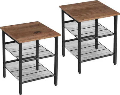 Produktbild von VASAGLE Beistelltisch-Set, Nachttisch, 2er-Set Industrie-Nachttische, mit verstellbaren Gitterablagen, Wohnzimmer, Schlafzimmer,