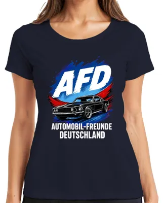 Obrázek produktu pro Tričko s potiskem "AFD Automobil Freunde Deutschland Sportwagen", sarkastický motiv, dámské, tmavě modré, velikost L