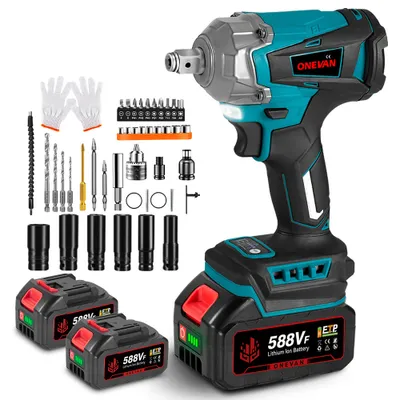 Produktbild von Akku-Schlagschrauber 1200Nm Bürstenloser Elektrischer 1/2 Zoll Schraubenschlüssel Set mit 2x Akku, 44x Zubehör, 6700 U / min Schlagschrauber