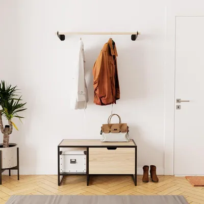 Image de Ensemble meubles d'entrée banc pour rangement chaussures et barre de penderie
