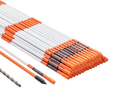 Productafbeelding van VEVOR inritmarkeringen, 50 stuks, 122 cm (48 inch), 1 cm (0,4 inch) diameter, oranje glasvezelstokken, sneeuwpalen met reflecterend band, boor van 30 cm (12 inch) staal en beschermende handschoenen voor parkeerplaatsen
