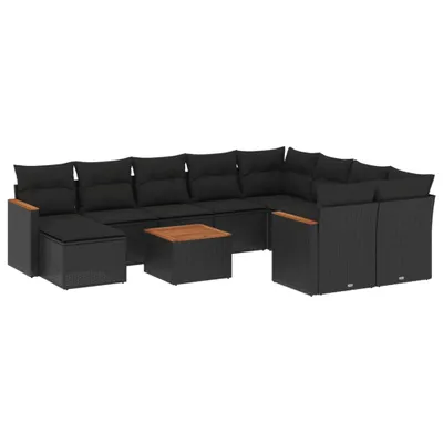 Produktbild von vidaXL 11-tlg. Garten-Sofagarnitur mit Kissen Schwarz Poly Rattan