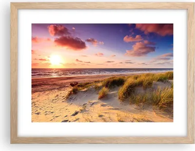 Produktbild von Gerahmtes Poster - Rahmen in heller Eiche - Meer Strand Düne - 40x30 cm - Wand Bild - Wanddeko - Wandbilder - Kunstposter - Wandposter - Bilderrahmen - Bilder - Kunstdruck - Wandbild - P2NAA40x30-3540